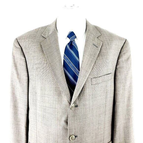 Hart Schaffner Marx Gold Trumpeter Wool 3 Button Blazer 44R‎ Beige Sharkskin
